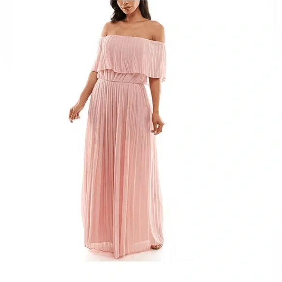 Premier Amour | Dresses | Premier Amour Blush Pink Off The Shoulder Flowy  Pleated Maxi Dress Size | Poshmark